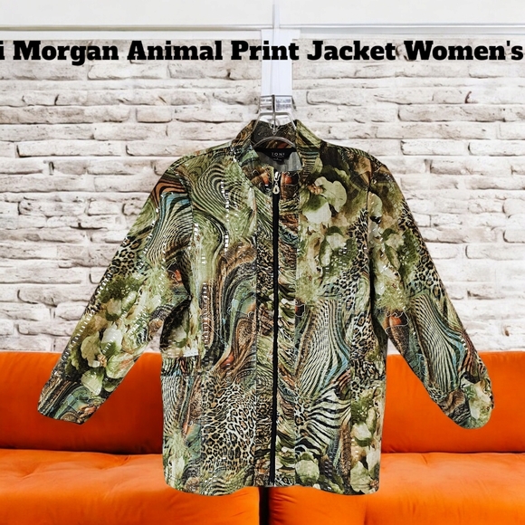 Toni Morgan Jacket Women's L Short Full Zip Floral Animal Print Clear Sequins - Picture 8 of 8